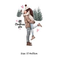 Romantiškas kalėdinis pleistras Lover'Parches Ropa Heat Press Aplikuoti marškinėliai Drabužiai Lipdukai Gobtuvai Pasidaryk pats Šilumos perdavimas Menas Amatai 17.4x25cm gray