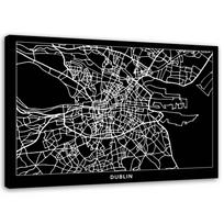 Canvas print, Dublin - city plan 60x40 juoda/balta