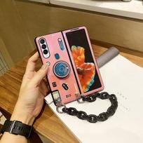 Blue Ray Cartoon Camera Holder Phone Case For Samsung Galaxy Z Fold 3 2 5g Glossy Imd Shockproof Protection Chain Cover For Samsung Z Fold 1 rožinė