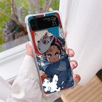Prabangus dėklas, skirtas Samsung Galaxy Z Flip 3 4 5g Funda Z Flip3 Clear PC Hard Atsparus smūgiams Atgal Telefonas Coque Anime Demon Slayer Samsung Z Flip 3 5G