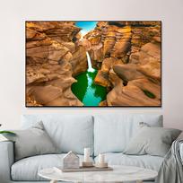 Landscape Waterfall Flows Red Canyon Rocks Canvas Painting Posters and Prints Wall Art Pictures Living Room Home Decor No Frame 21*30cm