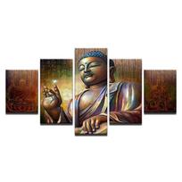 Drobės paveikslai Sienos menas Namų dekoras 5 vnt. Budos meditacijos paveikslai HD spaudiniai Budos statulos plakatai Svetainės rėmai 20x35cm*2  20x45cm*2  20x55cm*1