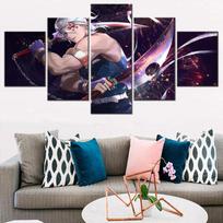 High Quality Anime Demon Slayer Girl 5 Panel Wall Art Modern Paintings Art Canvas Pictures Poster Living Room Home Decoration 20X35 20X45 20X55cm gray