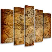 Five piece picture canvas print Old World Map 100x70 ruda