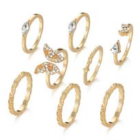 Luxury Diamond Butterfly Carving Jewelry Temperament Elegant Woman Versatile Charm Open Ring Set auksas