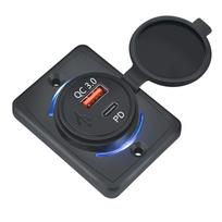 Dvigubas greito įkrovimo 12v/24v lizdas USB įkroviklis Qc3.0+18wpd automobilinio įkroviklio lizdai, skirti Rv Marine Boat maitinimo lizdui juoda