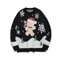 Pullover Women Autumn and Winter Sweaters Christmas Gingerbread O Neck Long Sleeve Print Foreigner Pullover Sweater Female Tops One Size juoda