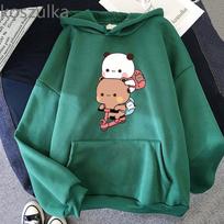 Moterų Kawaii Panda Bear Bubu ir Dudu Hoodie Miela Pora Sportuoja Megztiniai Merginos Kišeniniai Drabužiai Vyriški kelnaitės ilgomis rankovėmis S