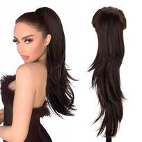 LISI HAIR sintetinis segtukas su uodega 22 colių ilgio tiesus garbanotas perukas su uodega moterims Blonde Mix Platinum Blonde perukas 55cm beige