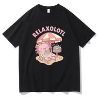 Cute Axolotl Chilling At The Beach T Shirt Unisex Aesthetic Graphic Kawaii Tshirt Unisex Funny Cartoon Casual Sand Cotton Tee Shirt Unisex 2XL
