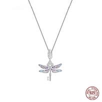 S925 Sterling Silver Dainty Colorful Enamel Dragonfly Key Pendant Necklace for Women Birthday Gift Fine Jewelry white
