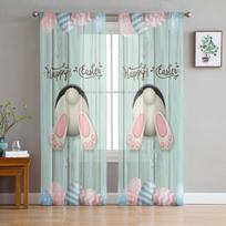 Velykų užuolaidos kiaušinis Bunny Tail tiulio užuolaidos svetainei miegamajame Voile permatomos užuolaidos langas namų dekoro užuolaidos 135W x 114H(cm) gray