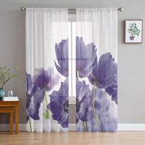 Violetinės Gėlės Baltas Fonas Tiulio Užuolaidos Svetainei Virtuvei Permatomos Voilo Užuolaidos Miegamojo Langų Panelės 135W x 114H(cm)