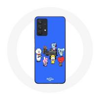 Coque pour Samsung Galaxy A32 5G BTS BT21 Tata Chimmy Cooky Rj Koya Shooky Et Mang Jouent De la musique Fond Bleu mėlyna