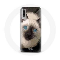Coque pour Samsung Galaxy A70 Chat Siamois Noir et blanc aux Yeux Bleus