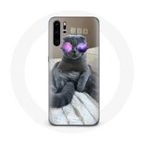 Coque pour Huawei P30 pro Chat avec Lunettes de vue violettes violetinė