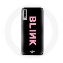 Coque pour Samsung Galaxy A70 Blink Fandom Blackpink Logo Rose Fond Noir