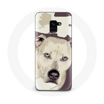 Coque pour Samsung Galaxy A8 Plus Chien de Pitbull Blanc