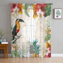 Toucan Flower Fruit Tropical Pineapple Map Tulle Curtain For Living Room Bedroom Modern Sheer Curtains Decor Window Treatment 135W x 114H(cm)