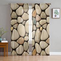 Modern Pebble Texture Brown Sheer Voile Window Curtains Tulle Curtains Living Room Balcony Decoration Drapes 135W x 114H(cm)