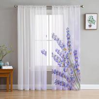 Levandų violetinės gėlės Modernios tiulio užuolaidos svetainei, miegamajam, namų virtuvei, langui. Skaidrios užuolaidos 135W x 114H(cm) white