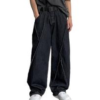 Vyriškos kelnės plačios kojos laisvos gilios tarpkojo vienspalvės unisex tiesios sagos Užsegimas užtrauktuku Minkštos hiphopo gatvės aprangos kišenės viso ilgio ilgos kelnės XL juoda