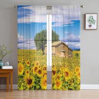 Sunflower Farm Hut Tiulio užuolaidos miegamojo prieškambariui Svetainės dekoras Šifoninės užuolaidos balkonui Virtuvei Namų užuolaidos 135W x 114H(cm) gray