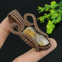 Natural Bumblebee Jasper Gemstone Handmade Copper Wire Wrap Pendant 2.75 q0s02 green