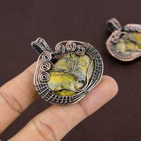 Natural Tree Of Life BumbleBee Jasper Gemstone Copper Wire Wrap Pendant 2  I4t60 gray