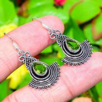 Natural Peridot Gemstone Handmade 925 Sterling Silver Earring 1.73  z4k28 black