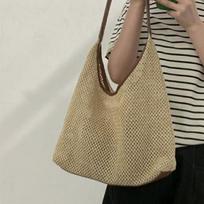 WTEMPO Moteriškas rankų darbo austas krepšys Vintage nešiojamas krepšys Universalus žolės austas krepšys, didelės talpos vienvietis pečių krepšys 34*11*27cm gelsvai ruda