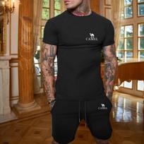 2024 Summer New Embroidery Men's Fashion Solid Color Casual Sports Short Sleeve Shorts Set M juoda
