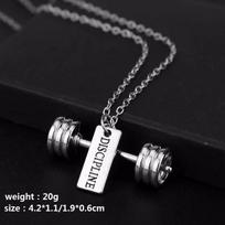 Fashion Barbell Disc Weight Pendant Necklace Trendy Round Cross Chain Punk Metal Plastic Rope Jewelry for Women Men Gifts 55cm gray
