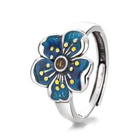Retro National Scenery Thai Blue Enamel Lotus Ring Female Drops Frequent Craft Open Available Ring Ring