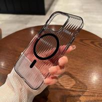 Soft Magsafe Corrugated Phone Case For iPhone 11 12 13 14 15 Pro Max Magnetic Shockproof Transparent Silicone Bumper Cover For iPhone 15Pro Max
