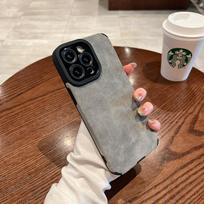 Luxury Cortex Leather Phone Case For iPhone 15 14 13 12 11 Pro Max X XS XR 7 8 Plus SE   Soft Silicone Cases Cover For iPhone 13 gray