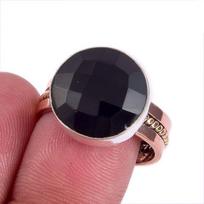Natural Black Onex Gemstone Two Tone 925 Sterling Silver Jewelry Ring S.8 T6r12