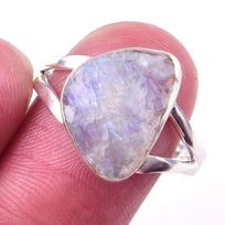 Natural Rainbow Moon Stone Gemstone Handmade 925 Sterling Silver Ring S.9 Q6J42 gray