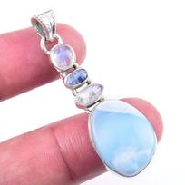 Natural Republic Larimar Moon Stone Gemstone 925 Solid Silver Pendant 2'' y5o12 white