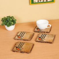 10.16 cm Madhubani Fish Coasters for Office in Mango Wood Set of 4 Tea Coasters for Dining Table for Home Coasters for Cups Coasters for Glasses beige