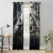 Woods Moon Bat Haunted House Window Curtain Bedroom Living Room Window Drapes Kitchen Decoration Blinds Curtain 135W x 60H(cm) x1 gray