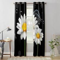 Bedroom Kitchen Curtain White Daisy Flower Waterdrops Window Curtains Curtains for Living Room Decorative Items 135W x 60H(cm) x1 white