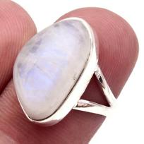 Natural Rainbow Moon Stone Gemstone Handmade 925 Sterling Silver Ring S.6 b4z82 brown