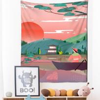 Japoniškas iliustracijos gobelenas, pakabinamas ant sienos, Kanagavos bangos spauda, bohemiškas hipi miegamojo namų dekoras 95x70cm pink