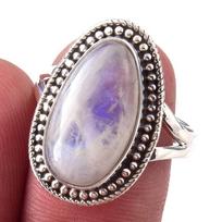 Natural Rainbow Moon Stone Gemstone Handmade 925 Sterling Silver Ring S.9 J7u52 gray