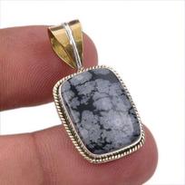 Natūralus Sniego Obsidiano Brangakmenis 925 Kieto Sidabro Dviejų Tonų Pakabukas 1,25  S6n47 gray