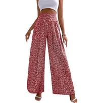 Summer Ladies Casual Slim Temperament Floral High Waist Wide Leg Breathable Flared Trousers Wide Leg Pants 3XL mėlyna
