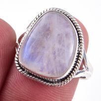 Natural Rainbow Moon Stone Gemstone Handmade 925 Sterling Silver Ring S.7 V8t90 gray