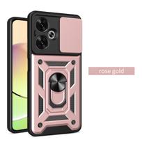 Slide Camera Case for Xiaomi Redmi 13C 12 5G 4G Car Magnetic Ring Holder Silicone Protection Phone Cover Redmi13C Redmi12 Coque Redmi 13C 4G rožinio aukso spalvos