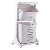 2/3 Layers Bathroom Dirty Clothes Storage Basket Movable PP Plastic Laundry Basket with Wheels L balta
